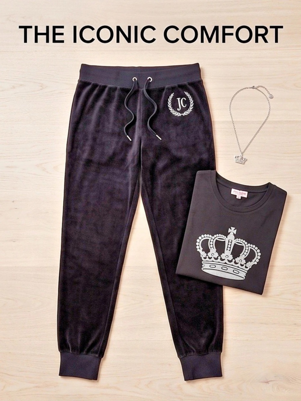 Juicy Couture Heritage Velour Track Pants Black